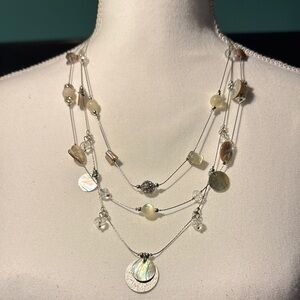 Silver and Cream Layered Necklace with Disc Charms